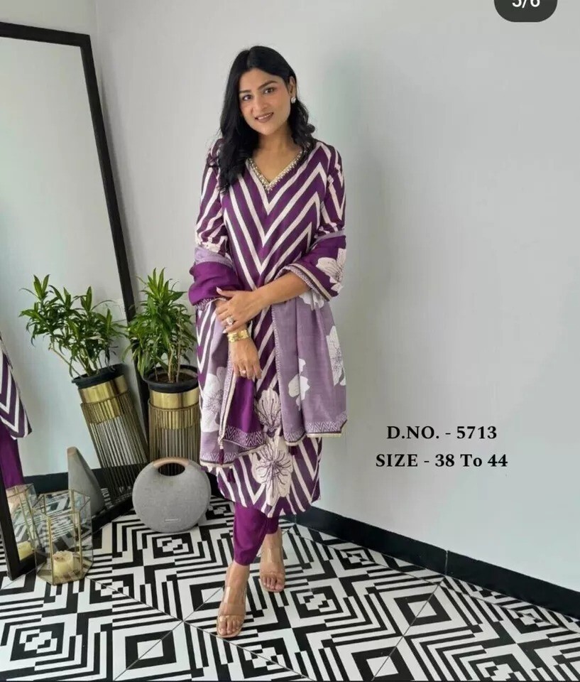 Beautiful Heavy Muslin Silk, Adda Beads Sequins Work kurti with pant Dupatta Set