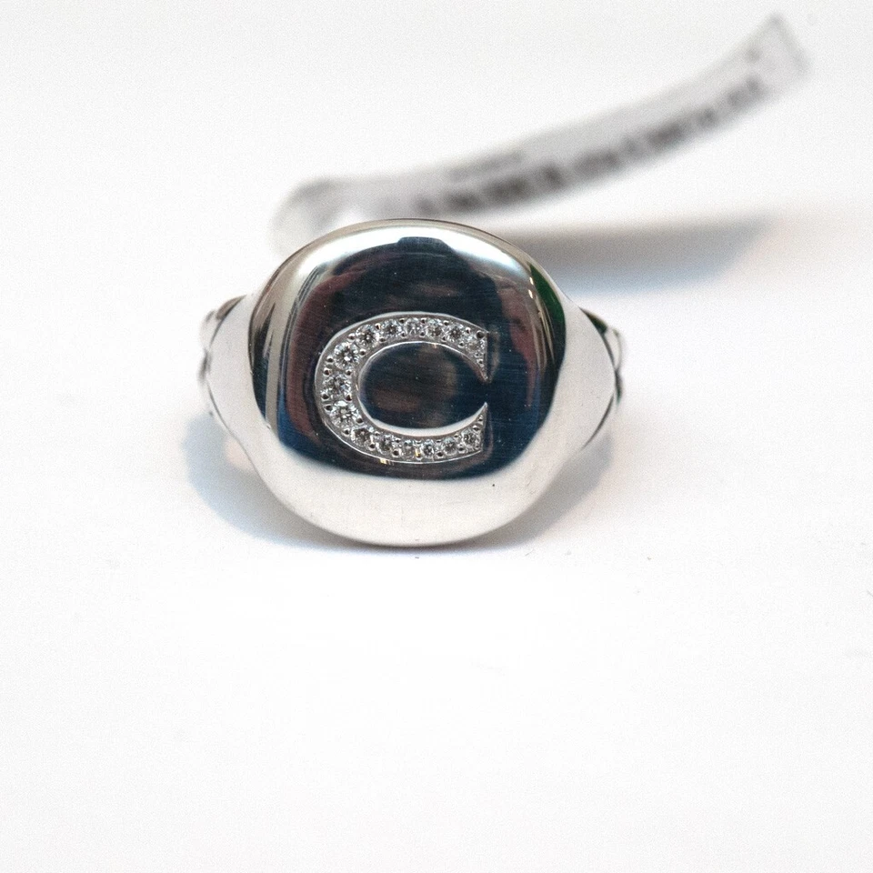 Anillo DAVID YURMAN Nuevo Pavé Inicial Letra C Pinky en Diamante y Plata Talla 4 Foto 4 de 4