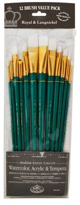 Royal 12 große weiße Künstler Pinsel Set. Langer Griff. Acryl Wasser Öl RSET-9316