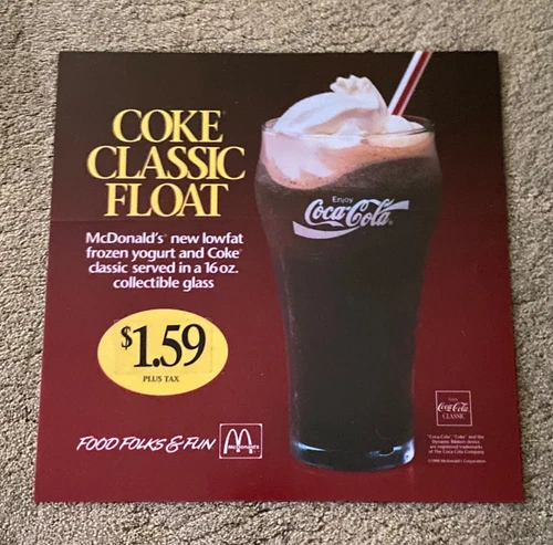 Vintage McDonald’s 1990 COKE Classic Float  Translite 14 X 14