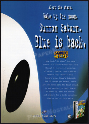 SONIC 3D BLAST - Original 1996 print AD / ADVERT _ Sega Saturn _