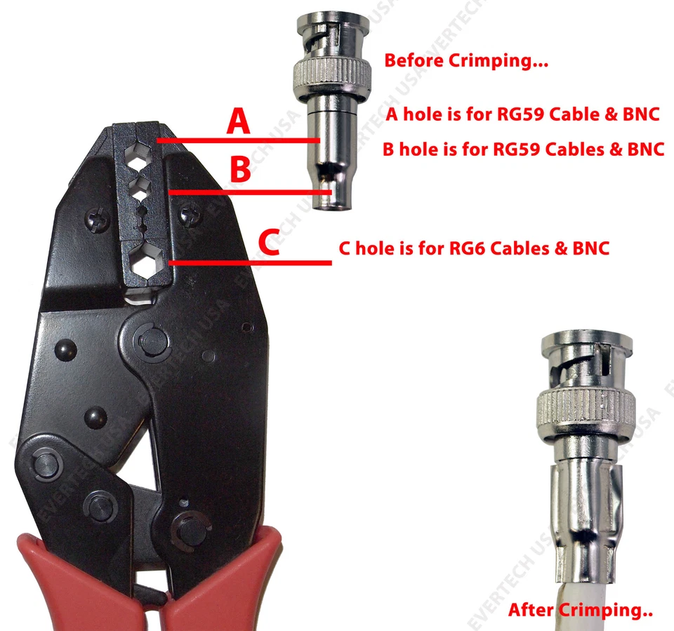 BNC Siamese RG59 Cable Crimping Tool with 70 pcs Male Connector Crimp On Type - Image 3 of 4
