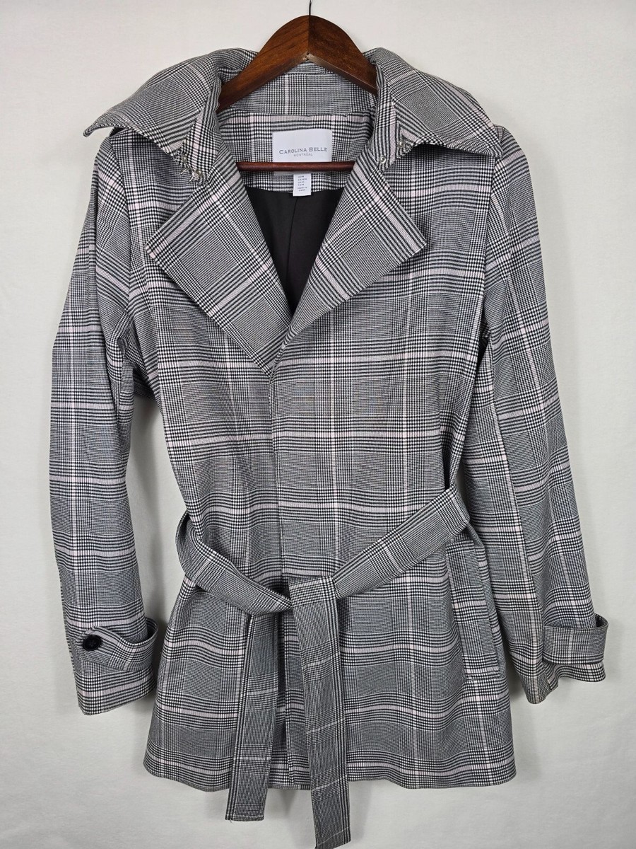 Carolina Belle Womens Plaid Belted Trench Coat Academia Medium