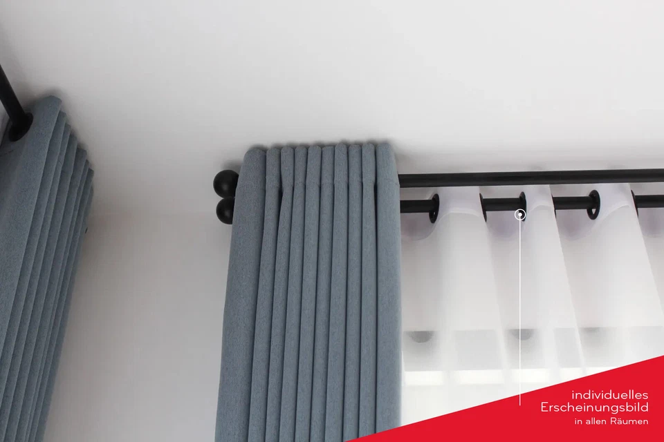 Gardinenstange Vorhangstange 16mm 1-läufig/2-läufig Schwarz Matt Metall LOFT - Bild 3 von 4