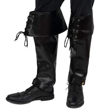 Faux Leather Pirate Boots - Over The Shoe Black Costume Boots Accessories wit...