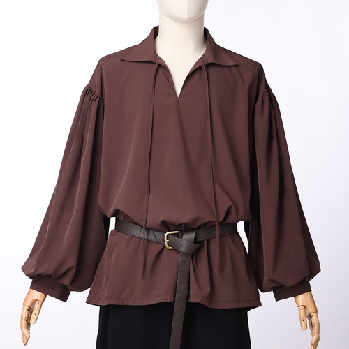 Medieval Renaissance Men Larp Pirate Shirt Tops Bandage Costume Fluffy Sleeve - Picture 18 of 31