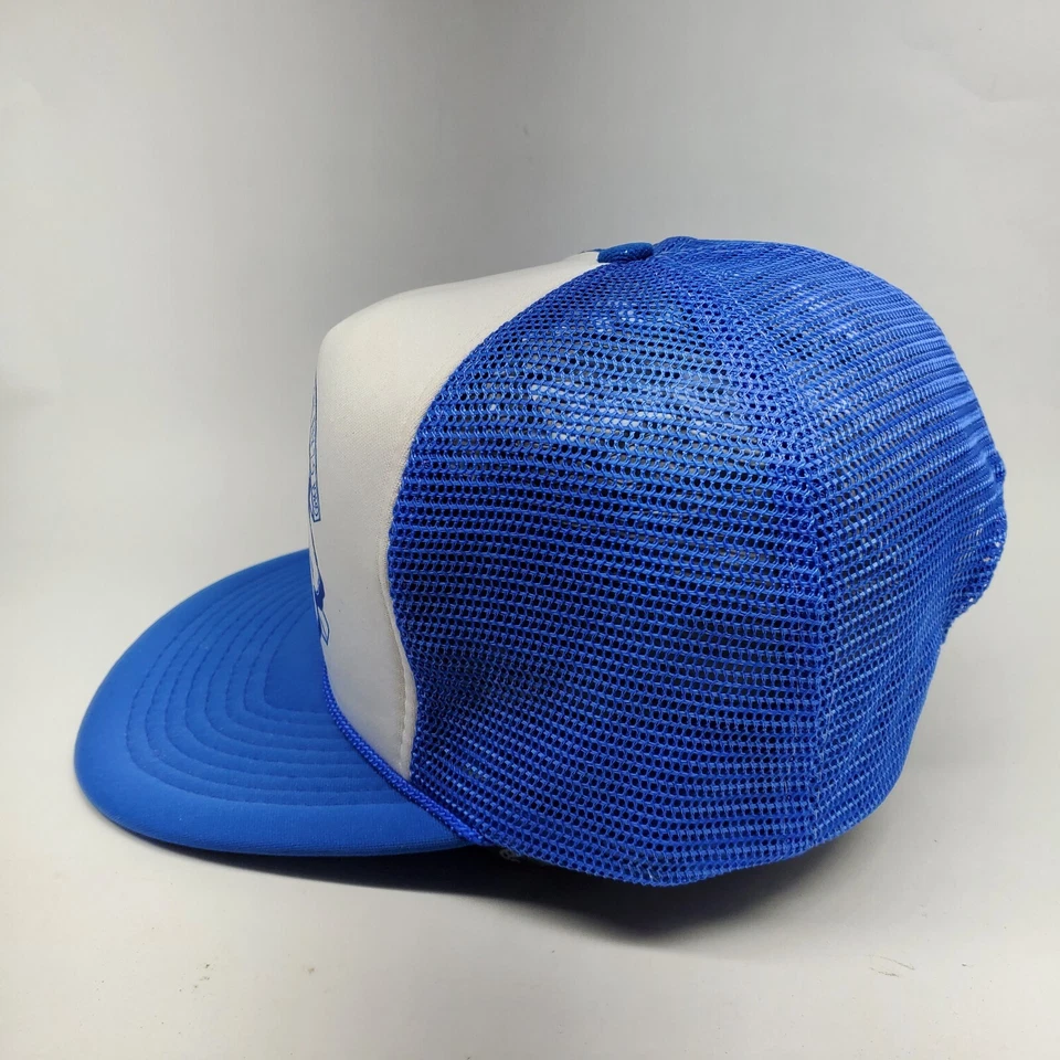 DE COLECCIÓN Iowa Gorra Camionero Malla Trasera Azul Blanco Iglesia Correa 1989 Espuma Foto 2 de 4