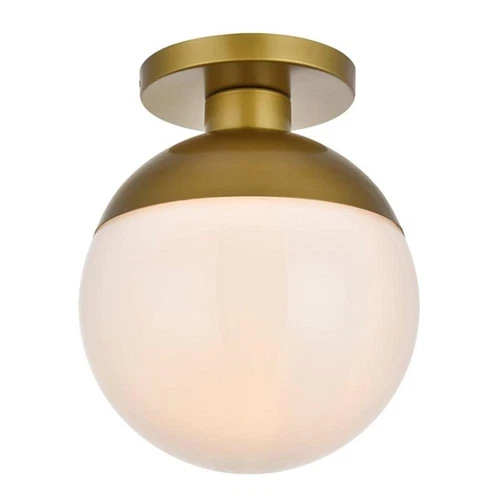 Living District Eclipse 1-Light Metal & Glass Flush Mount in Brass/Frosted White - Picture 1 of 5