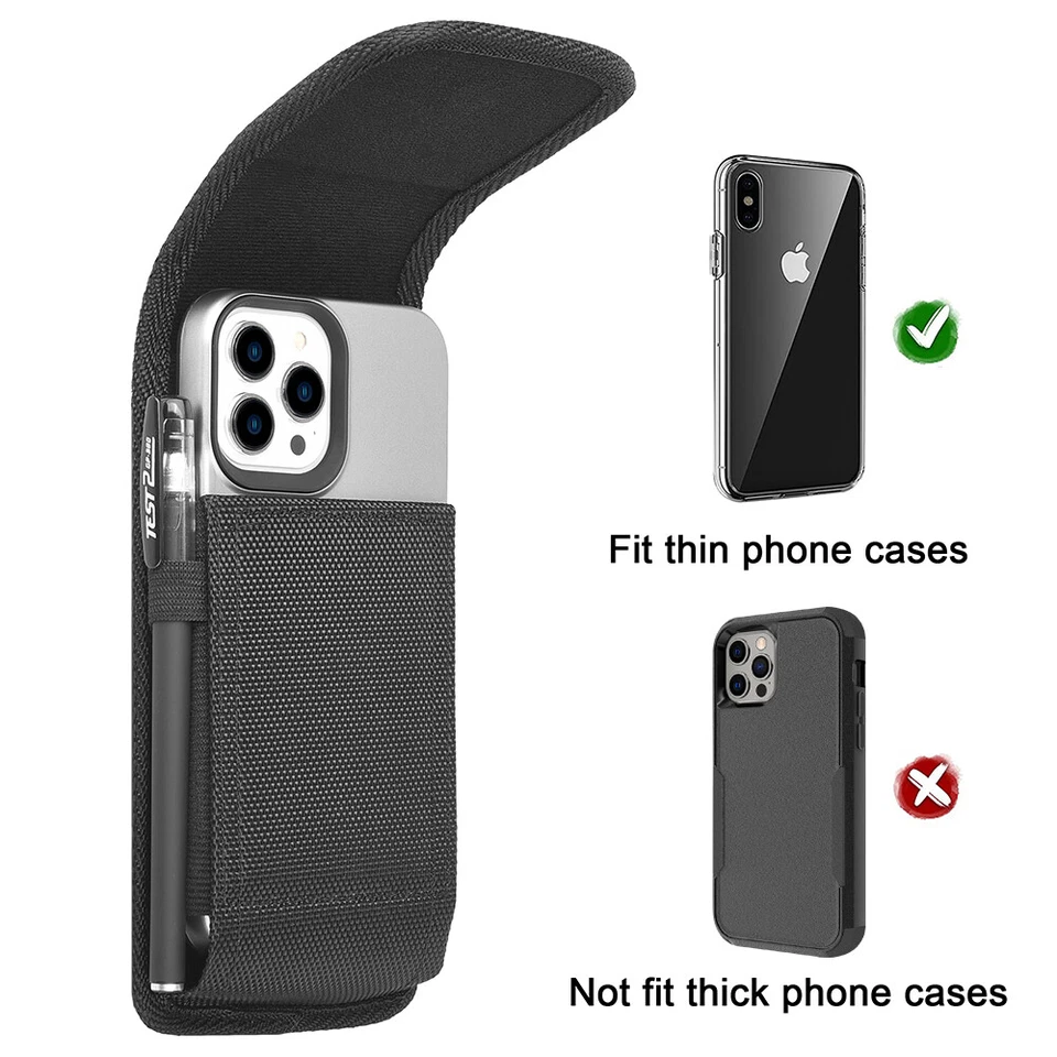 #DE201 7" CUBE RUGGED NYLON VERTICAL POUCH BELT CLIP LOOP BLACK CELL PHONE CASE - Image 3 of 4