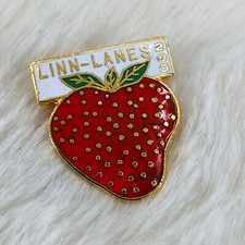 Vtg Linn-Lanes Bowling 200 Club Enamel Strawberry Lapel Pin