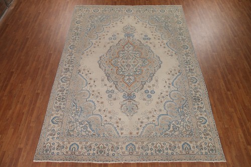 Distressed 10x13 Geometric Traditional Vintage Large Rug Handmade Muted Carpet - Picture 2 of 12