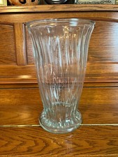 LARGE CLEAR RIBBED GLASS VASE 12" Tall