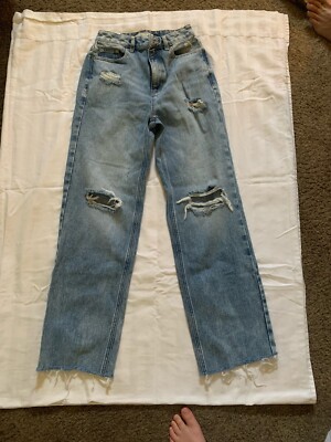 Pacsun 90s boyfriend style high waisted ripped jeans light blue size 25 
