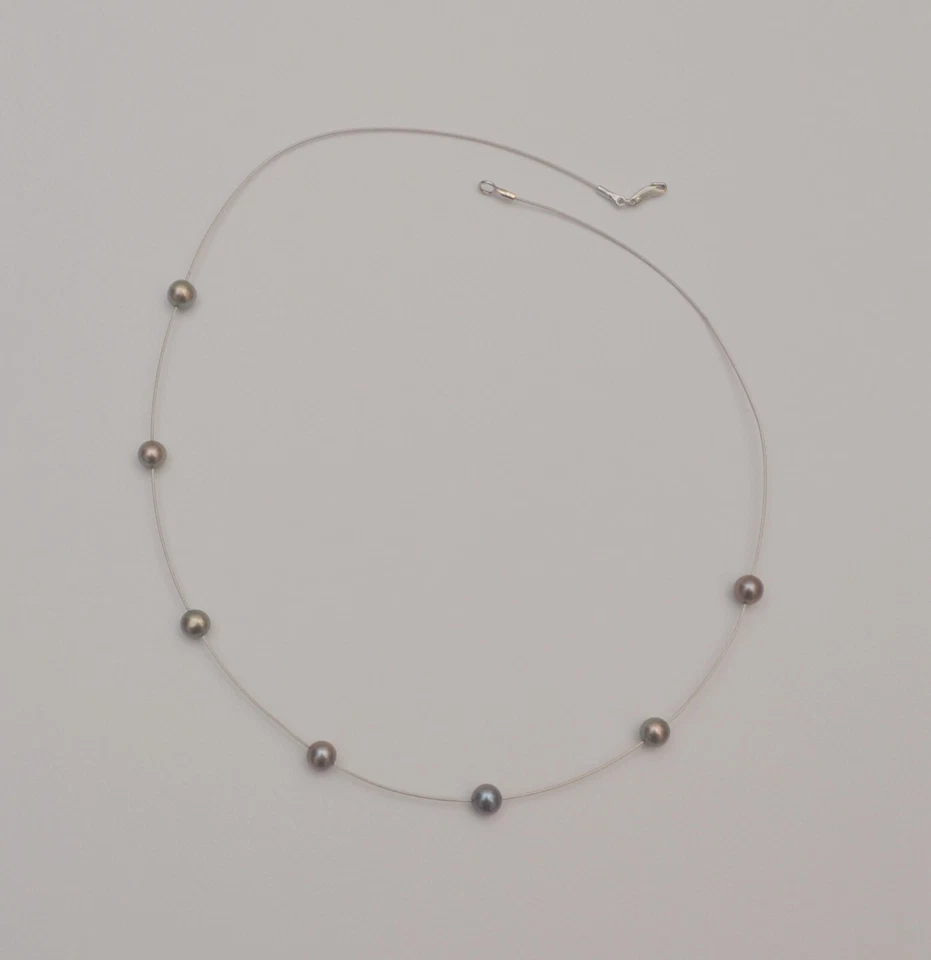 14k White Gold Black Pearl Cable Wire Chain Necklace 2.7 gr 16 inches C4 - Image 3 of 4