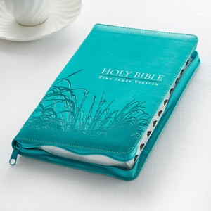 HOLY-BIBLE-KJV-KING-JAMES-VERSION-AQUA-THUMB-INDEX-ZIPPERED-RED-LETTER