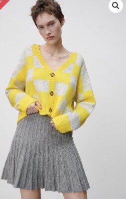 NWT Zara Check Knit Cardigan Size L #z