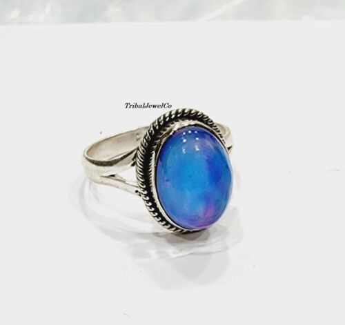 925 Sterling Silver Blue Aurora Opal Ring Wedding Ring Silver Ring Gift For Her - Afbeelding 1 van 12