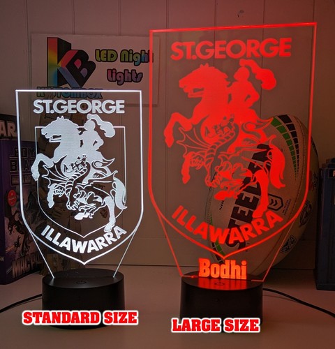 ST GEORGE DRAGONS RUGBY LEAGUE Personalised 3D LED Night Light Colour Lamp - Picture 2 of 17