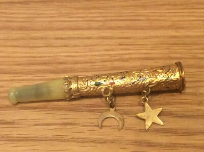 Vintage TÜRKISCHE goldfarbene emaillierte Cheroot Mond und Halbmond Schiff weltweit