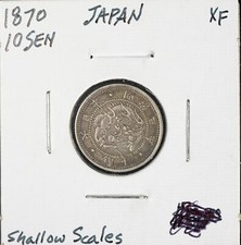 1870 Meiji (Year 3) Japan Silver 10 Sen Coin shallow scales