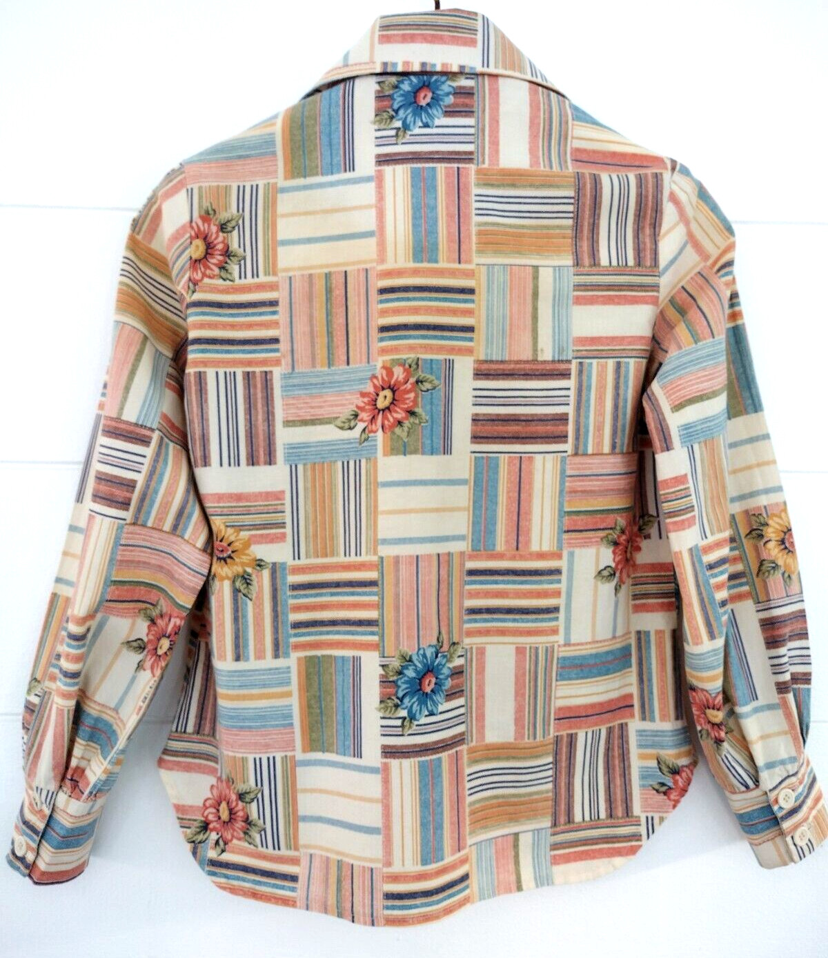 Vtg 70's Western Patchwork Dagger Collar Plaid Bu… - image 2