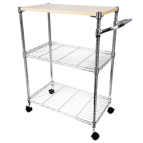 3-Tier Rolling Kitchen Trolley Steel Island Service Cart Storage Rack Heavy Duty - Picture 8 of 24