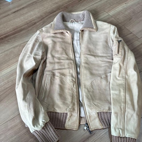 Giorgio Brato Leather Blouson Jacket Beige Size 46 Made in Italy Zip Front