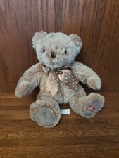 FAO Schwarz Teddy Bear 9" Plush Brown Tan W/ Polka Dot Bow Stuffed Animal Toy