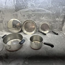 VTG Revere Ware 1801 Copper Bottom 5pc Set 4qt Pot W/Lid, 2qt Pot/ 2 Frying Pan