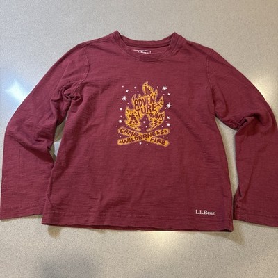 LL Bean T-Shirt Kid's S8 Reg Long Sleeve Crew Neck Graphic Red