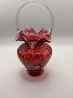 FENTON ART GLASS HAND PAINTED LEGACY COLLECTION CRANBERRY BILL FENTON 10" BASKET