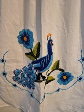 Handmade traditional puebla mexican embroidered White dress with blue floral.c1