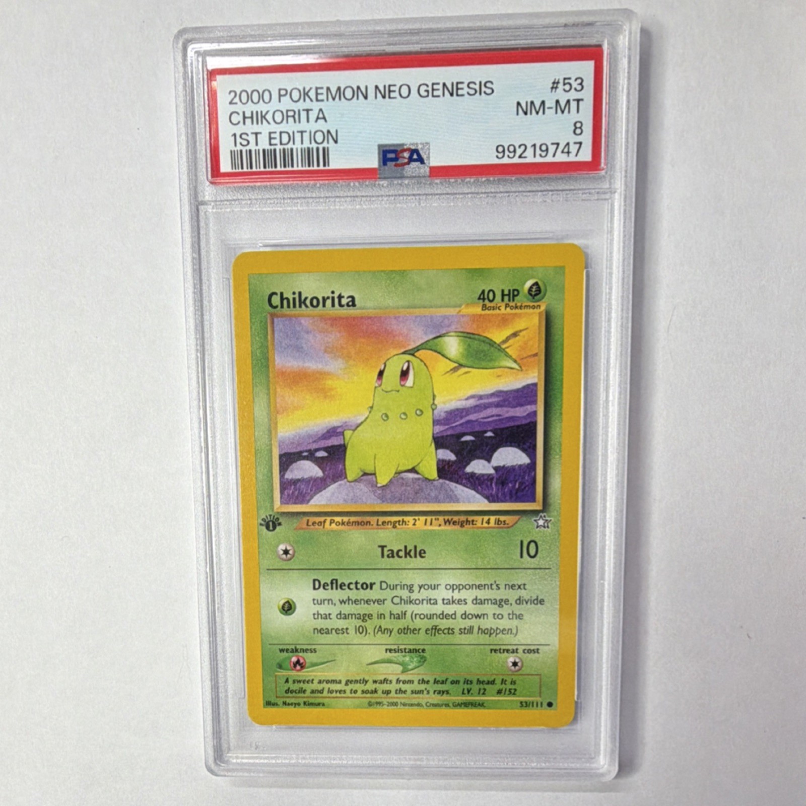 Nintendo 2000 Pokemon Neo Genesis Chikorita 1st Ed 53/111 PSA 8 EN