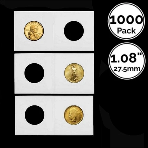1000 Pack 27 mm 2IN Cardboard Flip Coin Holder 4 US Small Dollar ½ Oz Gold Eagle