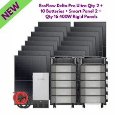 Delta Pro Ultra Qty 2 + 10 Batteries + Smart Panel 2 + Qty 16 400W Rigid Panels