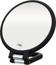 Premium Magnifying Handheld Mirror, 1X/15X Magnification Hand Mirror, Folding Ad