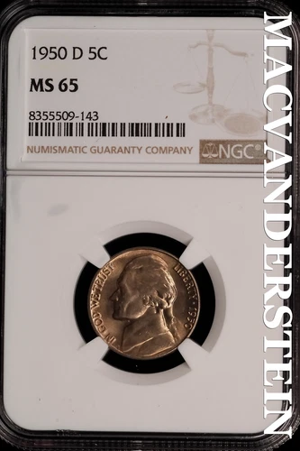 1950-D Jefferson Nickel - NGC MS 65 - Brilliant Unc  No Reserve  #SLi229