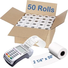2 1/4" x 50' Thermal Receipt Paper 50 Rolls for POS, Credit Card, Clover, Verifo