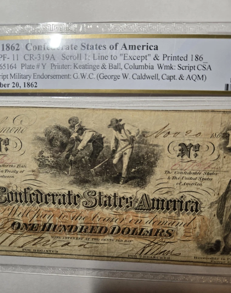 1862 T-41 $100 Confederate States of America Note - VF25 Graded PCGS - Image 3 of 4