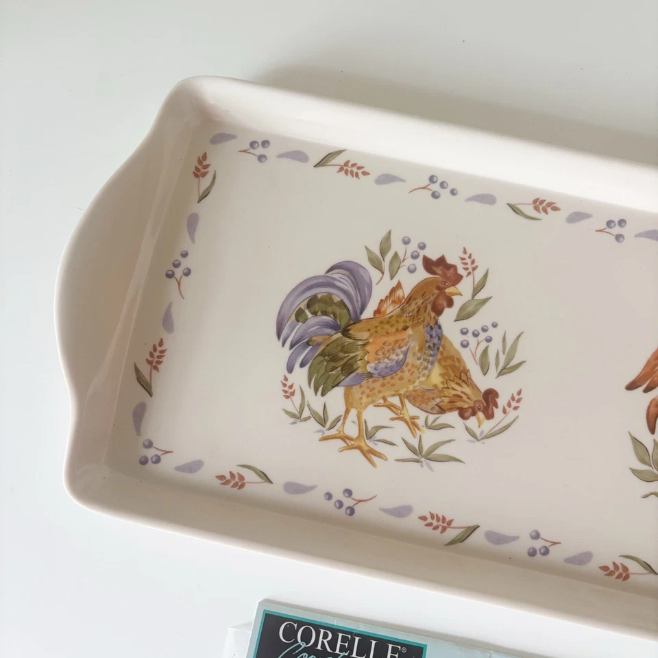 Corelle Coordinates "Country Morning" Melamine Serving Tray Set Roosters - Image 3 of 4