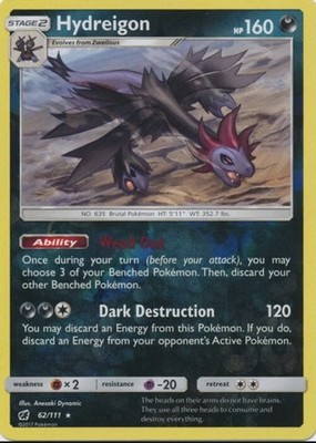 Hydreigon 62/111 - Sun & Moon Crimson Invasion Reverse Holo - NM