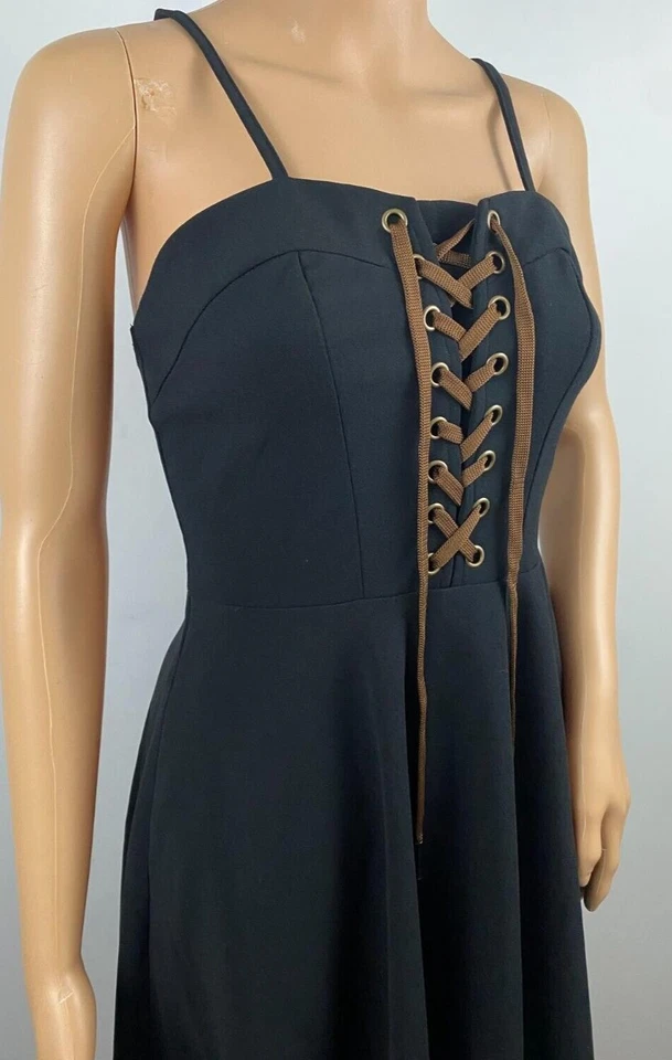 Scarlet Darkness Black Sweetheart Neck Lacing Cami A-Line Dress Grunge Goth Sz S - Image 4 of 4