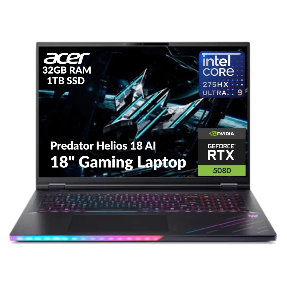 Acer Predator Helios 18 AI Gaming Laptop GeForce RTX 5080 32GB 1TB Refurbished