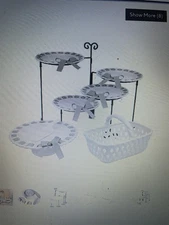 7 Pc Ceramic Serving Plates By Valerie w/ 4 Tier Buffet Stand White New in Box