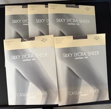 Casual Corner Silky Lycra Sheer Control Top Pantyhose Size D Misty Taupe(5 pairs