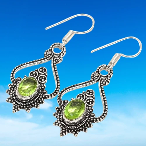 Peridot Gemstone 925 Sterling Silver Earring 1.8" N484 - Image 2 of 4