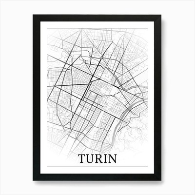 Turin, Italien, Stadtplan, schwarz und w gerahmtes Wandbild Poster Leinwanddruck Bild