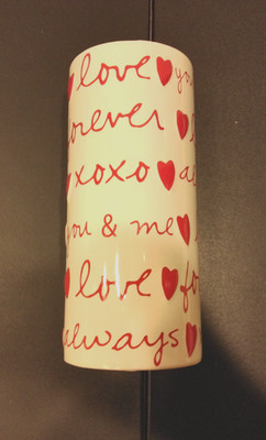   8'' Ceramic White vase with Red Hearts and love, xoxo, always you and me. FTD