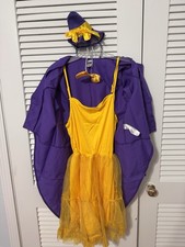 Morph Factory costume set, purple/yellow jacket dress hat bow tie, women's small