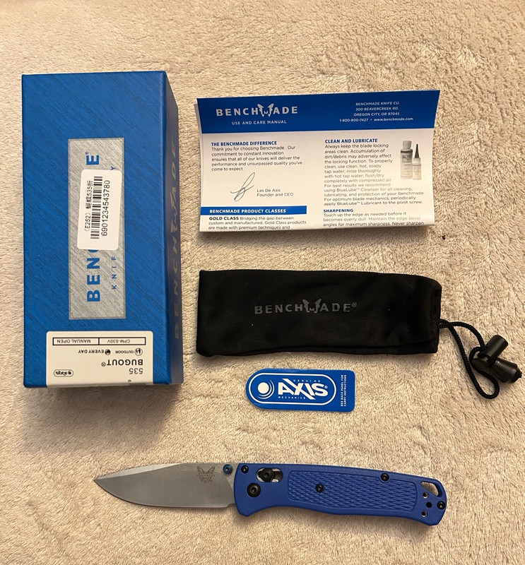 Benchmade Bugout 535 Blue Grivory Handle CPM-S30V AXIS Lock Folding Knife